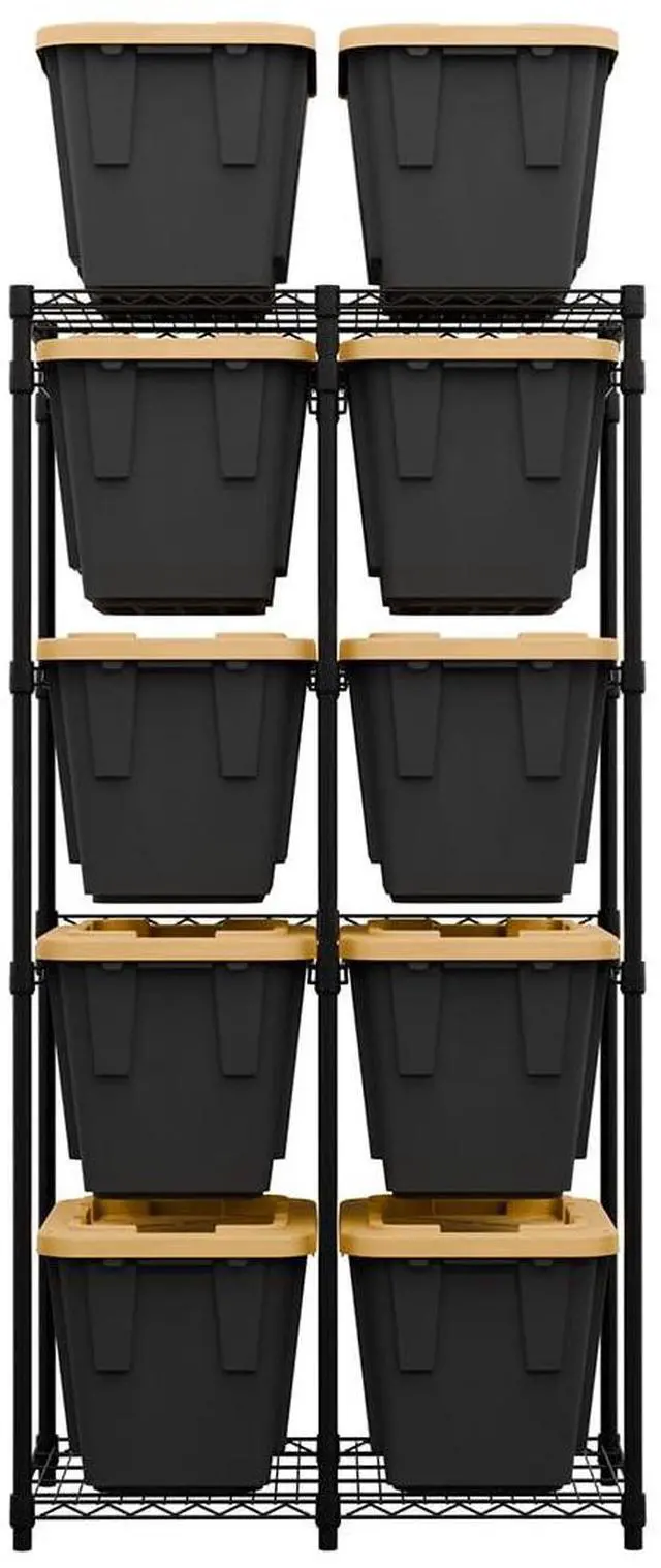 Main image of Bin Storage Rack for 12 Gallon Storage Totes Includes 10 Bins - Garage or Holiday Decoration Organization, NSF Certified, Heavy Duty Steel 21.5"x34.25"x68" (Black)