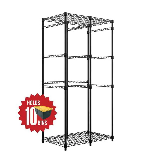 Alt view image 2 of 6 - Bin Storage Rack for 12 Gallon Storage Totes Includes 10 Bins - Garage or Holiday Decoration Organization, NSF Certified, Heavy Duty Steel 21.5"x34.25"x68" (Black)