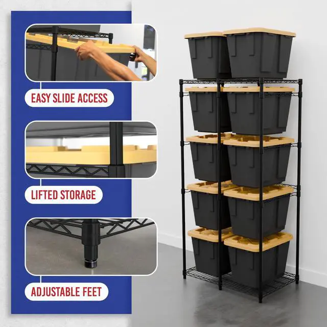 Alt view image 5 of 6 - Bin Storage Rack for 12 Gallon Storage Totes Includes 10 Bins - Garage or Holiday Decoration Organization, NSF Certified, Heavy Duty Steel 21.5"x34.25"x68" (Black)