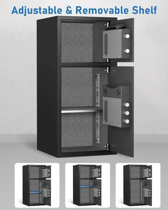 Alt view image 4 of 6 - 6.0 Cu ft Large Safe Box Fireproof Waterproof with LED Light Fire Proof Safe for Home Documents,Fingerprint Password Personal Safes with Deposit Slot & Dual Alarm System, Security Box for Valuables