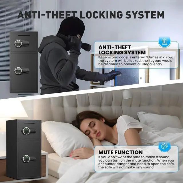 Alt view image 6 of 6 - 6.0 Cu ft Large Safe Box Fireproof Waterproof with LED Light Fire Proof Safe for Home Documents,Fingerprint Password Personal Safes with Deposit Slot & Dual Alarm System, Security Box for Valuables