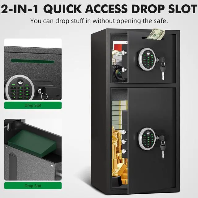 Alt view image 4 of 6 - Home Safe Fireproof Waterproof, 6.5 Cub Large Money Safe with Drop Slot & Adjustable Shelf, Extra Large Cash Cabinet Safe with Double Door & Dual Alarm for Home Documents