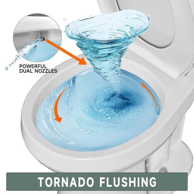 Alt view image 3 of 6 - Compact 17 Inch Chair High White Toilet for Small Bathroom | Powerful Tornado Flush Single Flush 1.28 GPF, Comfort ADA Bowl Heigh 16.75 Tall Toilet for Seniors,Two Piece 12 Rough In