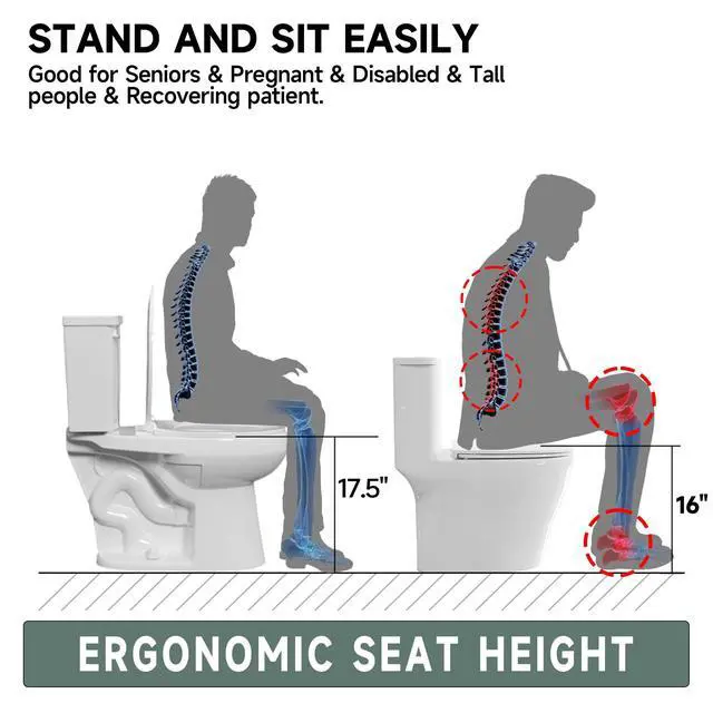 Alt view image 4 of 6 - Compact 17 Inch Chair High White Toilet for Small Bathroom | Powerful Tornado Flush Single Flush 1.28 GPF, Comfort ADA Bowl Heigh 16.75 Tall Toilet for Seniors,Two Piece 12 Rough In