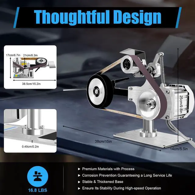 Alt view image 3 of 6 - Belt Grinder Sander, 30 x 1-Inch Variable Speed Desktop Abrasive Belt Polisher Machine, 550W Knife Sharpener with 2PCS Sanding Belts for Metalworking