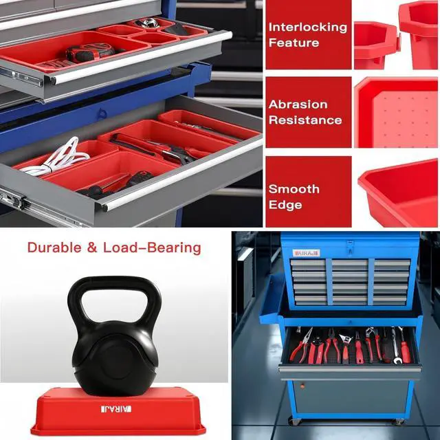 Alt view image 5 of 6 - AIRAJ 7-Drawer Tool Chest with Wheels,41" Heavy Duty Rolling Tool Chest,Detachable Top Tool Box,Tool Cabinet with Liners,Hooks,Tray Divider,Rolling Tool Chest for Workshop,Warehouse
