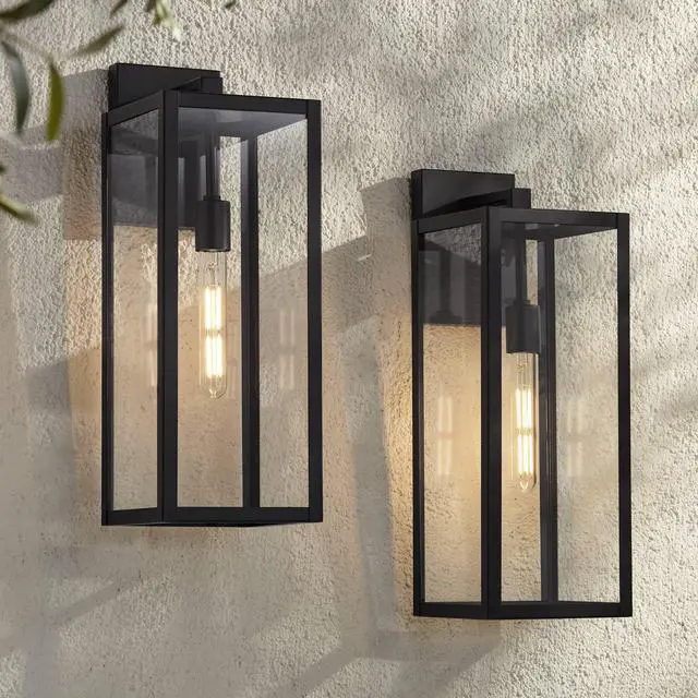 Main image of Titan Modern Outdoor Wall Light Fixtures Set of 2 Mystic Black Rectangular Box Frame 20" Clear Glass Panels for Post Exterior Barn Deck House Porch Yard Patio Garage Garden