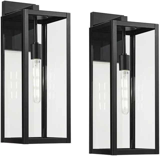 Alt view image 2 of 6 - Titan Modern Outdoor Wall Light Fixtures Set of 2 Mystic Black Rectangular Box Frame 20" Clear Glass Panels for Post Exterior Barn Deck House Porch Yard Patio Garage Garden