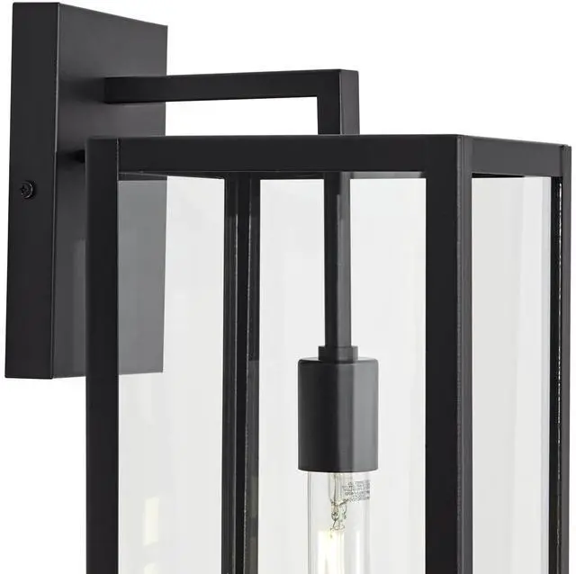 Alt view image 3 of 6 - Titan Modern Outdoor Wall Light Fixtures Set of 2 Mystic Black Rectangular Box Frame 20" Clear Glass Panels for Post Exterior Barn Deck House Porch Yard Patio Garage Garden