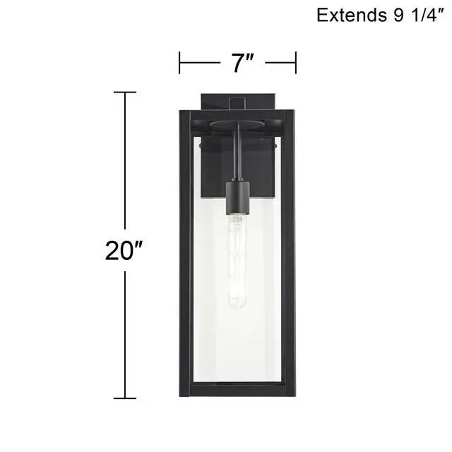 Alt view image 4 of 6 - Titan Modern Outdoor Wall Light Fixtures Set of 2 Mystic Black Rectangular Box Frame 20" Clear Glass Panels for Post Exterior Barn Deck House Porch Yard Patio Garage Garden