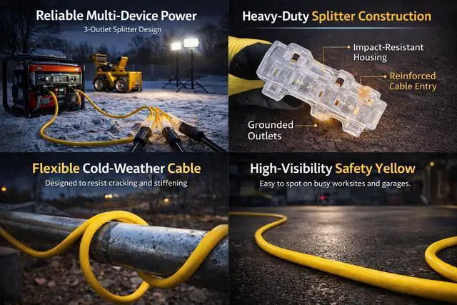 Alt view image 3 of 4 - 100 ft 10/3 Extension Cord, 10 Gauge Heavy Duty SJTW Outdoor, Lighted End, 3-Prong Contractor Grade