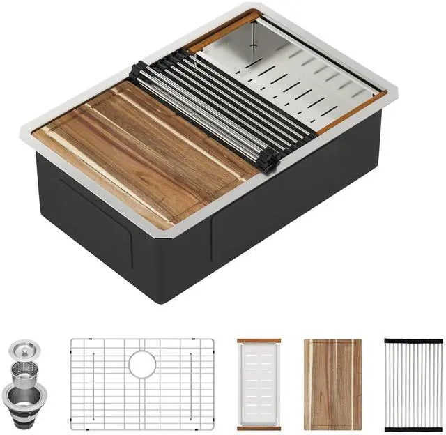Main image of 28 Inch Kitchen Sink Undermount - 28x19 Kitchen Sink 304 Stainless Steel Undermount Sinks Ledge Workstation 16 Gauge Single Bowl Under Counter Handmade Kitchen Sinks Basin