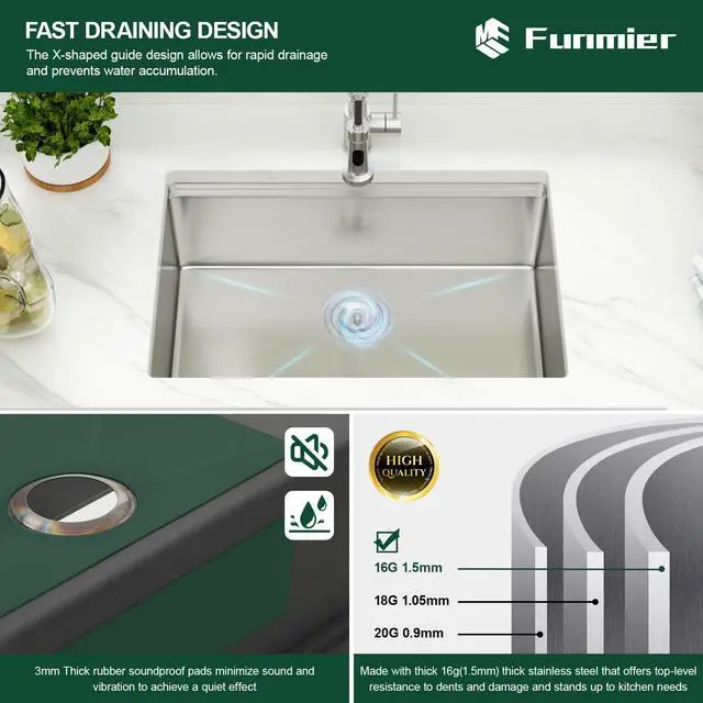 Alt view image 4 of 6 - 28 Inch Kitchen Sink Undermount - 28x19 Kitchen Sink 304 Stainless Steel Undermount Sinks Ledge Workstation 16 Gauge Single Bowl Under Counter Handmade Kitchen Sinks Basin