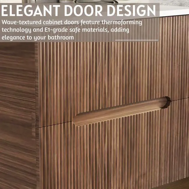 Alt view image 3 of 6 - 30 Inch Bathroom Vanity with Sink, Floating Bathroom Vanity with Ceramic Basin, Wall Mounted Bathroom Sink Cabinet Set with 2 Soft-Close Drawers, Faucet & Pop Up Drain, Walnut