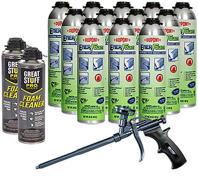 Main image of Enerfoam 30oz Sealant, Fireblock Rated, Polyurethane Expanding Foam Sealant, Gaps and Cracks Filler, Closed Cell Spray Foam Insulation, Pack of 12 with Applicator (PTFE Coated Gun)