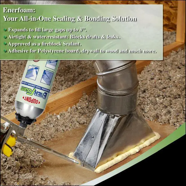 Alt view image 3 of 6 - Enerfoam 30oz Sealant, Fireblock Rated, Polyurethane Expanding Foam Sealant, Gaps and Cracks Filler, Closed Cell Spray Foam Insulation, Pack of 12 with Applicator (PTFE Coated Gun)