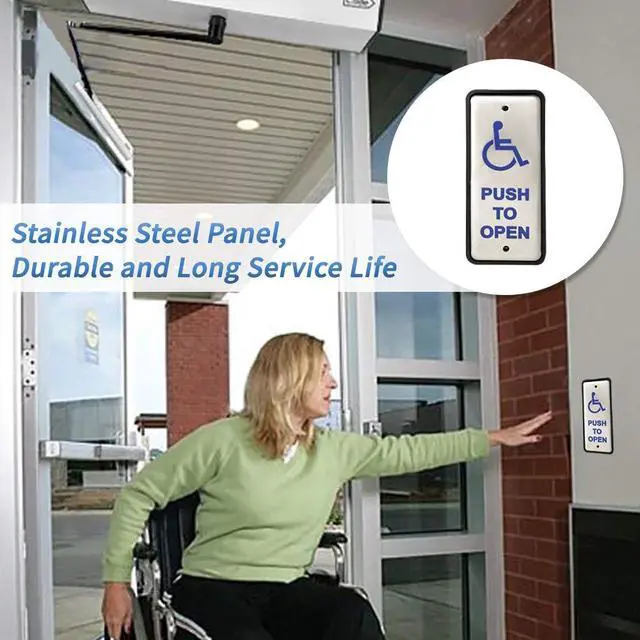 Alt view image 3 of 5 - Olideauto Narrow Wired Push Button 2PCS for Handicapped Olideauto Stainless Steel Button Olide-515 with Handicap Logo Size 1.97''x4.72''