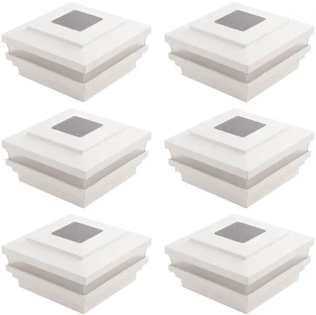 Main image of 4.5" Sq. Cape May Solar LED Lighted Vinyl Post Caps Pack of 6 - White (Made in the USA)
