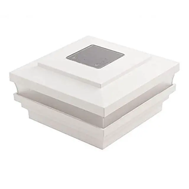 Alt view image 2 of 6 - 4.5" Sq. Cape May Solar LED Lighted Vinyl Post Caps Pack of 6 - White (Made in the USA)