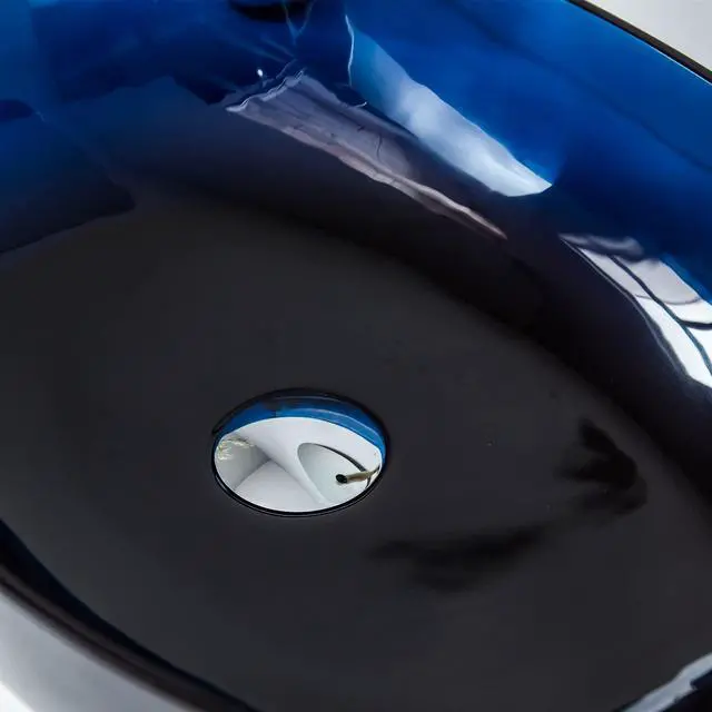 Alt view image 2 of 6 - 23"x 15" Blue Oval Translucent Bathroom Vessel Sink Above Counter for Cabinet Vanity Lavatory, Boat Shaped Stone Resin Art Basin Countertop with Pop Up Drain