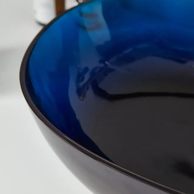 Alt view image 3 of 6 - 23"x 15" Blue Oval Translucent Bathroom Vessel Sink Above Counter for Cabinet Vanity Lavatory, Boat Shaped Stone Resin Art Basin Countertop with Pop Up Drain