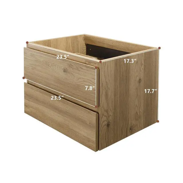 Alt view image 3 of 6 - Wall-Mounted Bathroom Vanity with 2 Soft-Close Drawers Moisture-Resistant MDF, Space-Saving Design for Modern Bathrooms (Nature Without Sink, 24)