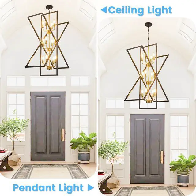 Alt view image 5 of 6 - Black and Gold Chandelier, 12-Light Industrial Farmhouse Ceiling Pendant Light Fixture, Modern Foyer Lighting for High Ceilings, Kitchen Island, Entryway