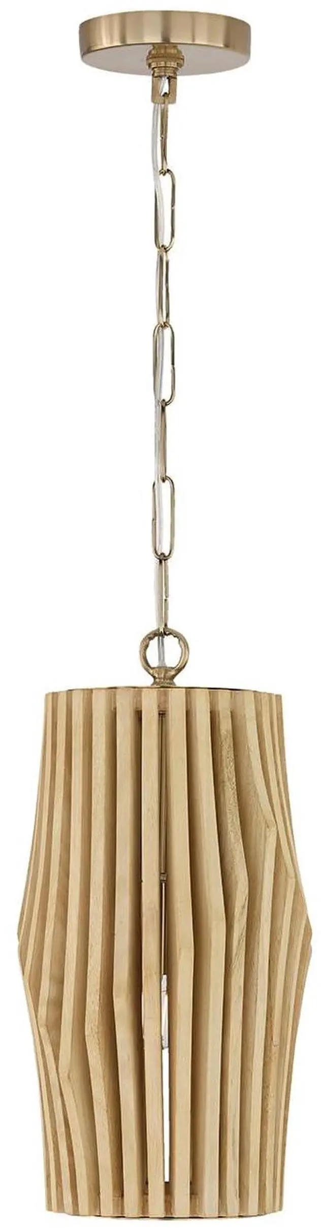 Main image of 344613BWB Archer Modern Artisan-Crafted Mango Wood Mini Pendant Ceiling Light Fixture, 1-Light 100 Watt, 17" H x 9" W, Blonde Wood and Matte Brass