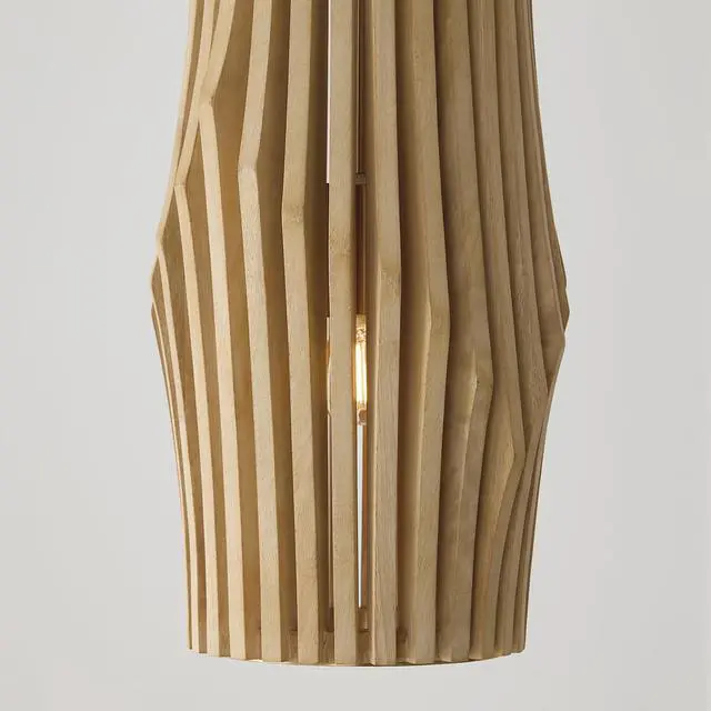 Alt view image 3 of 6 - 344613BWB Archer Modern Artisan-Crafted Mango Wood Mini Pendant Ceiling Light Fixture, 1-Light 100 Watt, 17" H x 9" W, Blonde Wood and Matte Brass