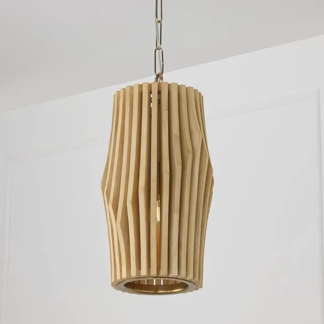 Alt view image 4 of 6 - 344613BWB Archer Modern Artisan-Crafted Mango Wood Mini Pendant Ceiling Light Fixture, 1-Light 100 Watt, 17" H x 9" W, Blonde Wood and Matte Brass