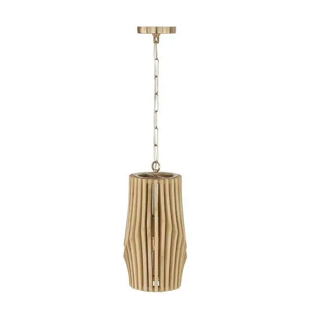 Alt view image 5 of 6 - 344613BWB Archer Modern Artisan-Crafted Mango Wood Mini Pendant Ceiling Light Fixture, 1-Light 100 Watt, 17" H x 9" W, Blonde Wood and Matte Brass