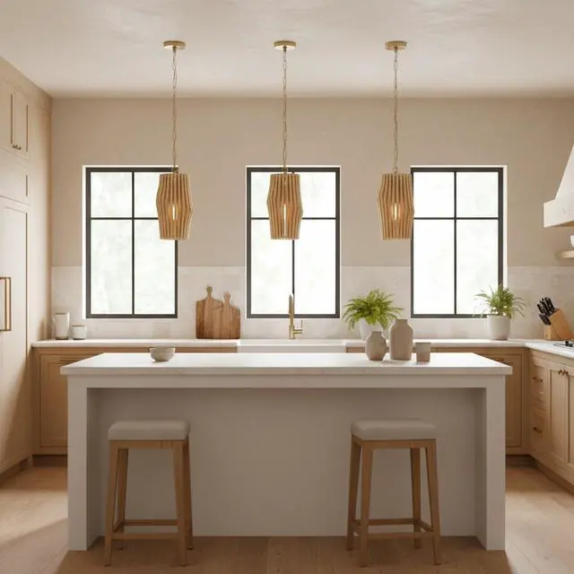 Alt view image 6 of 6 - 344613BWB Archer Modern Artisan-Crafted Mango Wood Mini Pendant Ceiling Light Fixture, 1-Light 100 Watt, 17" H x 9" W, Blonde Wood and Matte Brass