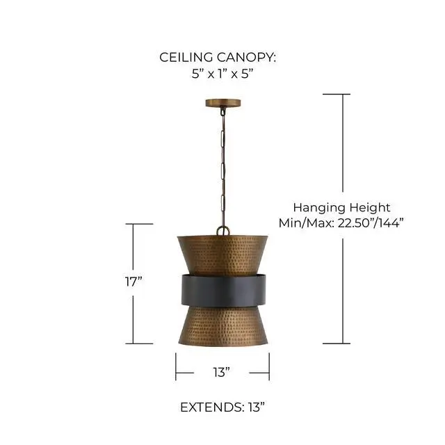 Alt view image 5 of 5 - 330416PZ Loren Industrial Metal Hourglass Pendant, 1-Light 100 Watts, 17" H x 13" W, Patinaed Brass/Dark Zinc