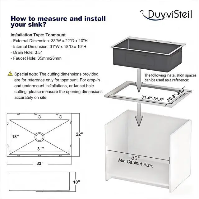 Alt view image 3 of 6 - 33x22 Drop in Kitchen Sink, 10" Deep Large Top Mount Single Bowl Kitchen Sinks Nano Coating Stainless Steel Kitchen Laundry Room Sinks with Accessories