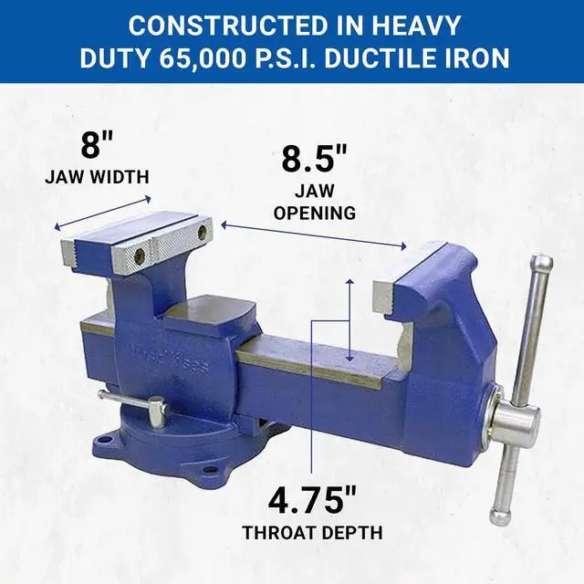 Alt view image 2 of 6 - Yost Vises 880-D2 Reversible Combination Vise System | 8 Inch Jaw Width Heavy-Duty Utility Pipe and Bench Vise |Jaw Opens 12.5 Inches when Reversed | Swivel Base | Made with Ductile Iron Castings