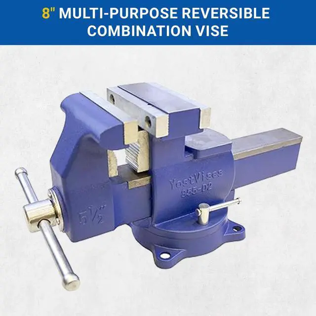 Alt view image 3 of 6 - Yost Vises 880-D2 Reversible Combination Vise System | 8 Inch Jaw Width Heavy-Duty Utility Pipe and Bench Vise |Jaw Opens 12.5 Inches when Reversed | Swivel Base | Made with Ductile Iron Castings