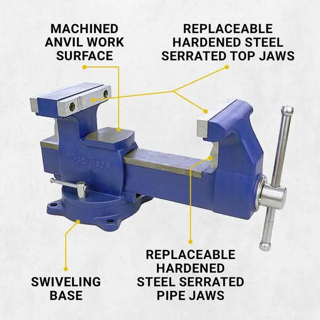 Alt view image 4 of 6 - Yost Vises 880-D2 Reversible Combination Vise System | 8 Inch Jaw Width Heavy-Duty Utility Pipe and Bench Vise |Jaw Opens 12.5 Inches when Reversed | Swivel Base | Made with Ductile Iron Castings