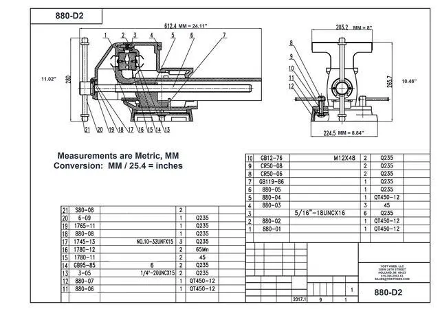 Alt view image 5 of 6 - Yost Vises 880-D2 Reversible Combination Vise System | 8 Inch Jaw Width Heavy-Duty Utility Pipe and Bench Vise |Jaw Opens 12.5 Inches when Reversed | Swivel Base | Made with Ductile Iron Castings