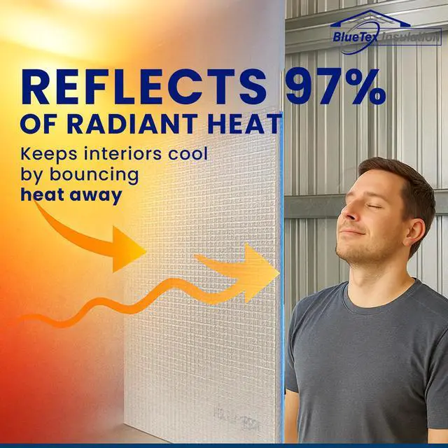 Alt view image 4 of 6 - BlueTex 2mm PRO Metal Building Insulation EPE Foam with Single-Sided Pure Aluminum Foil & White Tearproof Woven Backing Reflective Insulation Foam Reflects 97% Radiant Heat (50" Wide, 700 sq ft)