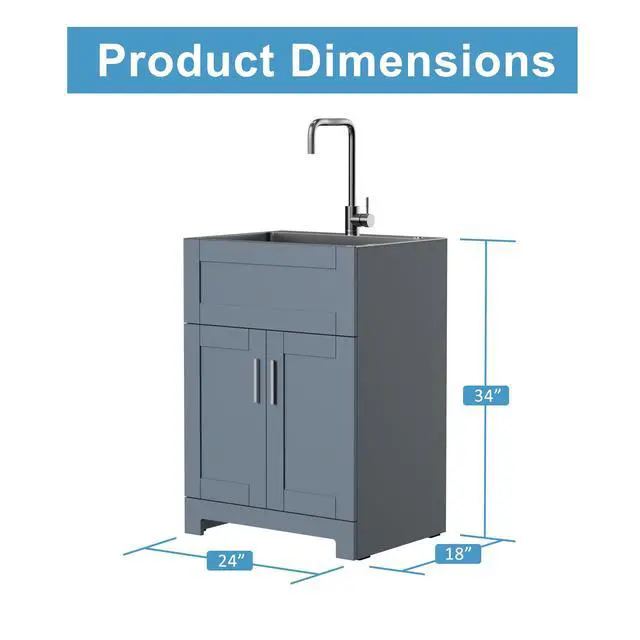 Alt view image 2 of 6 - 24 inch Laundry Sink with Cabinet Stainless Steel Utility Silver Sink Laundry Cabinet for Laundry Room, Kitchen, Bathroom, Indoor, Gray