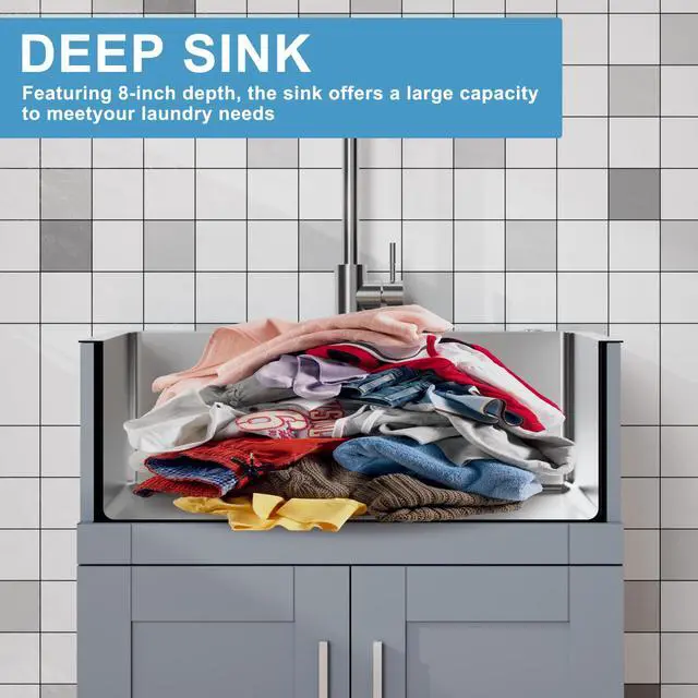 Alt view image 6 of 6 - 24 inch Laundry Sink with Cabinet Stainless Steel Utility Silver Sink Laundry Cabinet for Laundry Room, Kitchen, Bathroom, Indoor, Gray