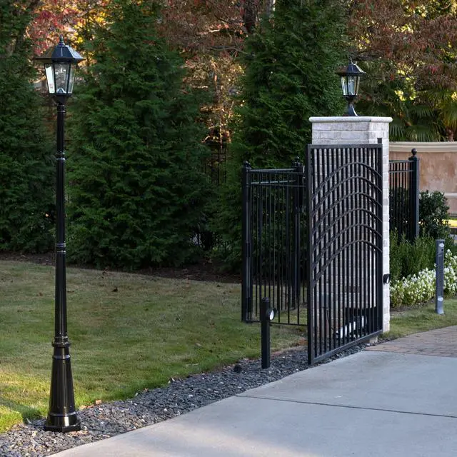 Alt view image 2 of 6 - Black Solar Outdoor Post Light, Windsor Bulb, Cast Aluminum, 3-inch Fitter for Lamp Posts, (Windsor Bulb with 96" Light Pole)
