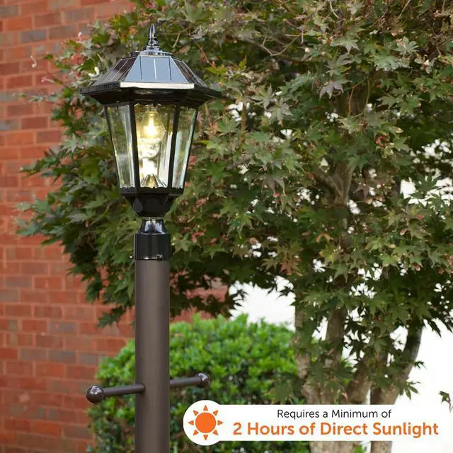 Alt view image 3 of 6 - Black Solar Outdoor Post Light, Windsor Bulb, Cast Aluminum, 3-inch Fitter for Lamp Posts, (Windsor Bulb with 96" Light Pole)