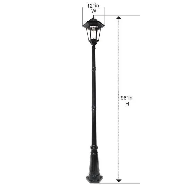 Alt view image 5 of 6 - Black Solar Outdoor Post Light, Windsor Bulb, Cast Aluminum, 3-inch Fitter for Lamp Posts, (Windsor Bulb with 96" Light Pole)