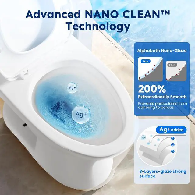 Alt view image 5 of 6 - 360° TSUNAMI Flush One-piece Toilet: 17.3" ADA Height, Nano Self-Cleaning, WaterSense/MAP/CUPC Certified, 0.8/1.28 Gal Dual Flush-Water saving, Elongated Bowl & Soft-Close Seat,12" Rough-In
