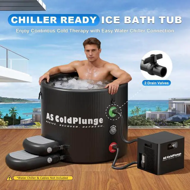 Alt view image 2 of 6 - XL Ice Bath Tub for Cold Plunge, 120 Gal Ice Plunge Tub with Insulated Lid, Step Stool, Portable Inflatable Ice Pod Plunge Barrel, Easy Chiller Connection, Cold Therapy Indoor Outdoor