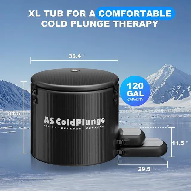 Alt view image 3 of 6 - XL Ice Bath Tub for Cold Plunge, 120 Gal Ice Plunge Tub with Insulated Lid, Step Stool, Portable Inflatable Ice Pod Plunge Barrel, Easy Chiller Connection, Cold Therapy Indoor Outdoor