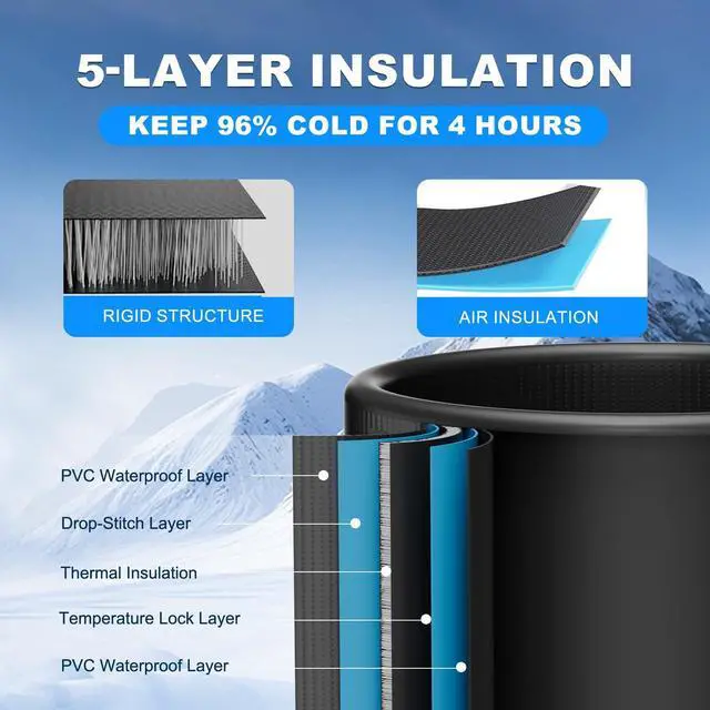 Alt view image 4 of 6 - XL Ice Bath Tub for Cold Plunge, 120 Gal Ice Plunge Tub with Insulated Lid, Step Stool, Portable Inflatable Ice Pod Plunge Barrel, Easy Chiller Connection, Cold Therapy Indoor Outdoor