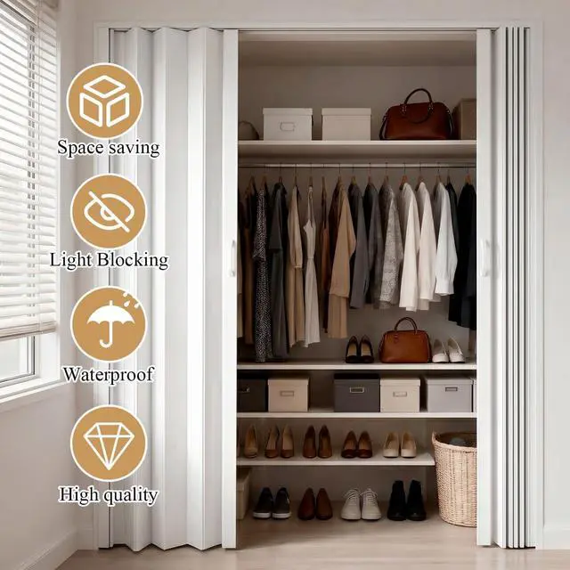 Alt view image 2 of 6 - 60x80in PVC Accordion Door Interior with Strong Magnetic Closure & Lock | Space saving PVC accordion folding door with magnetic closure & handle, easy to Clean,easy install, ideal for closet,bathroom