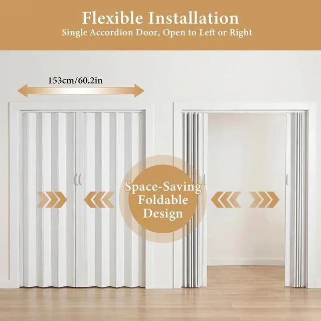 Alt view image 3 of 6 - 60x80in PVC Accordion Door Interior with Strong Magnetic Closure & Lock | Space saving PVC accordion folding door with magnetic closure & handle, easy to Clean,easy install, ideal for closet,bathroom